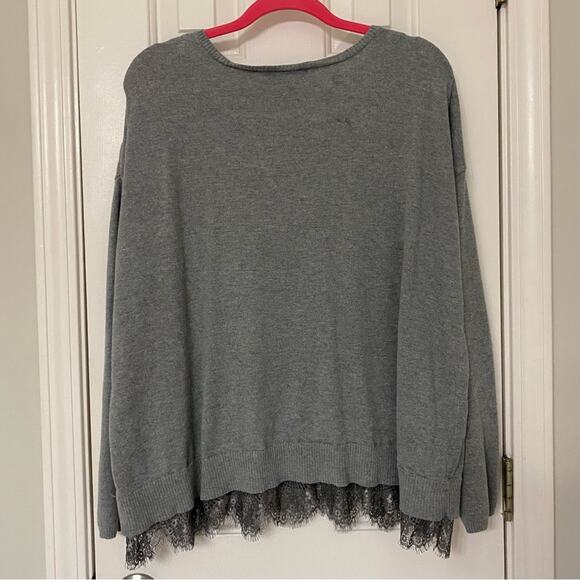LANE BRYANT • Gray Lace Long Sleeve Scoop Neck Sweater - Picture 6 of 6